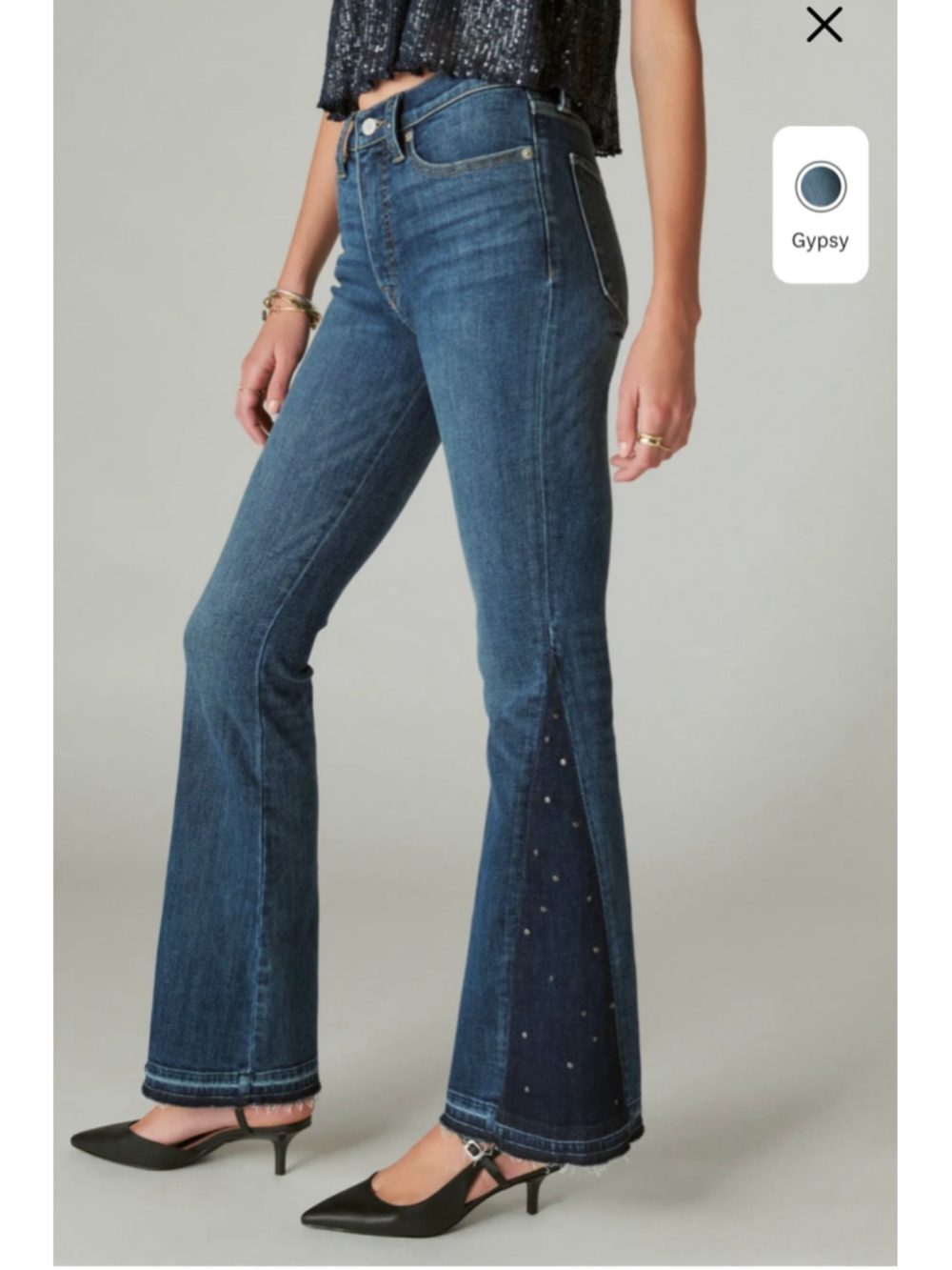 Women's Lucky Brand Flare Jeans Size 8 Blue Studded Detail